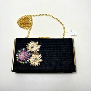 Nieman Marcus purse formal bag‎ clutch shoulder prom dance rhinestone floral NEW